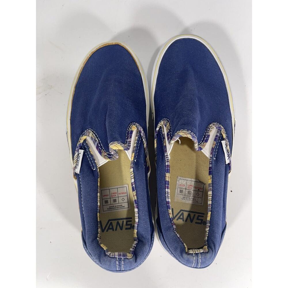 Vans Slip On Skate Navy Blue W/ Yellow Plaids Sole Sz 3.5 Men Sz 5 Women Youth - Picture 4 of 9